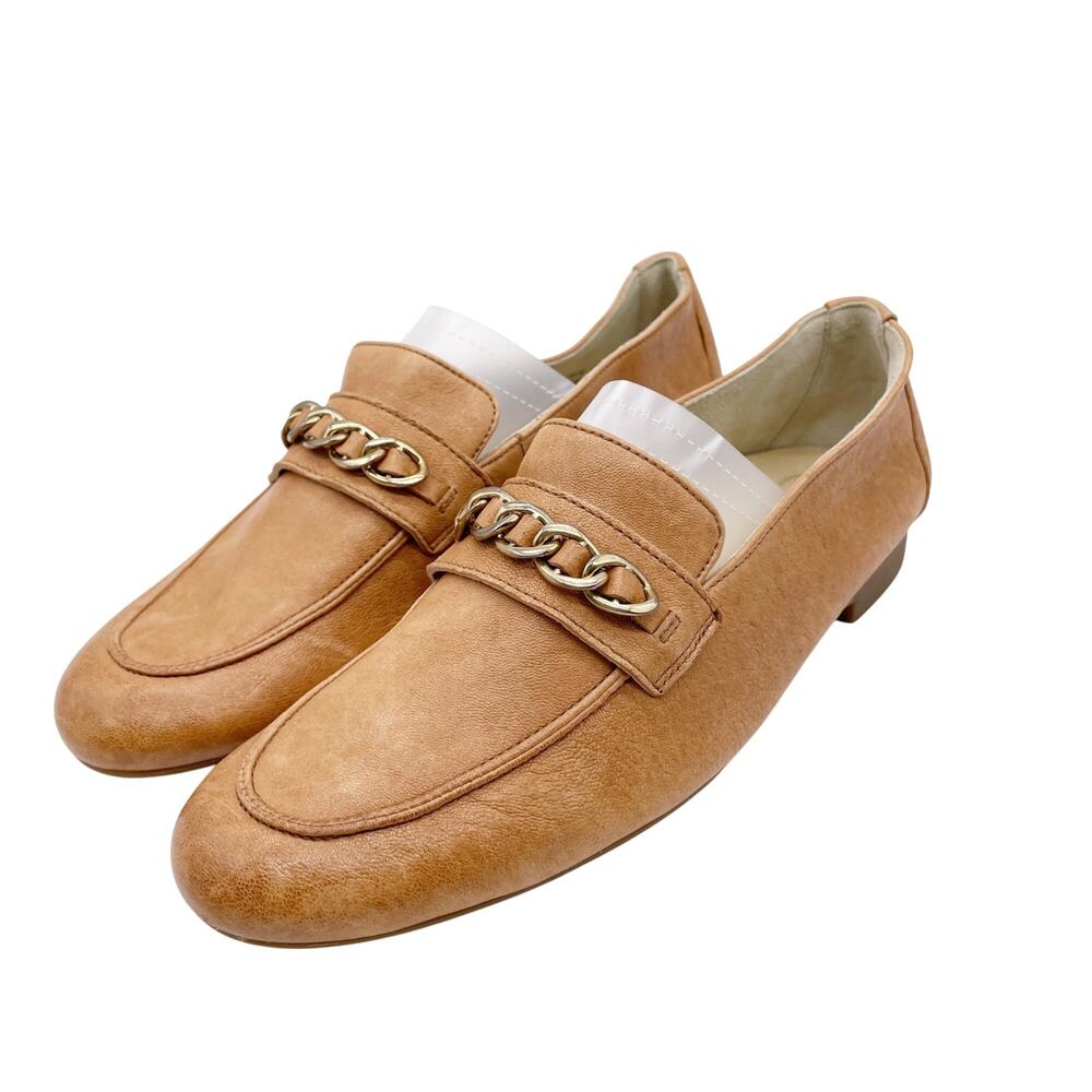 Paul Green Women's Tan Leather Chain Detail‎ Loafer Shoes UK 4 US 6.5